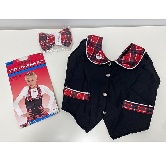 Geek Chic Plaid Vest & Hair Bow Kit – Girls Halloween Costume - Picture 2 of 5